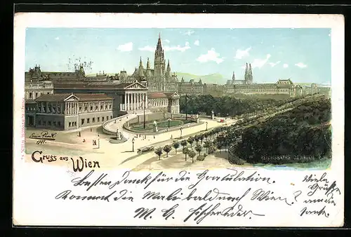 Lithographie Wien, Blick auf das Reichsraths-Gebäude