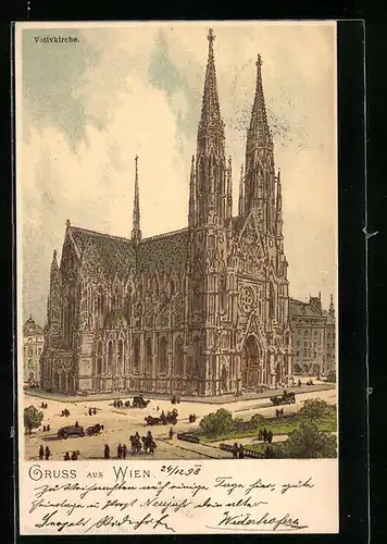 Lithographie Wien, Blick auf die Votivkirche