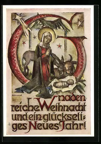 Künstler-AK Hummel: Betende Maria und Jesuskind, Festtagsgruss