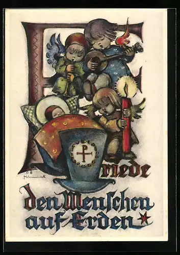 Künstler-AK Hummel: Weihnachtsengel beschützen das Christkind