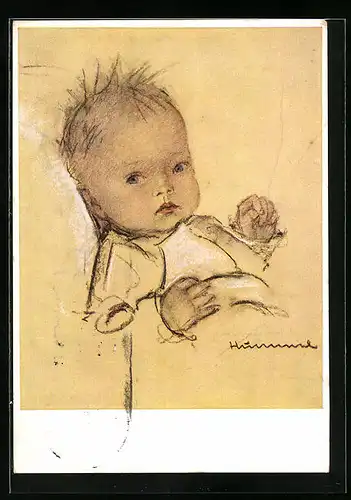 Künstler-AK Hummel: Kleinkind mit blauen Augen