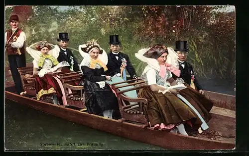 AK Spreewälder in Hochzeitstracht auf der Fahrt zur Trauung
