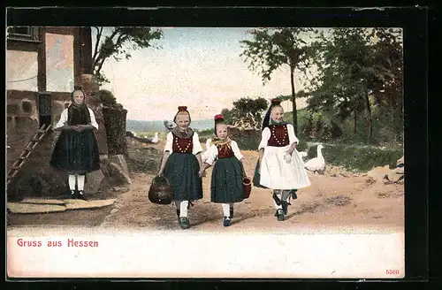 AK Gruss aus Hessen, Mädchen in hessischer Tracht
