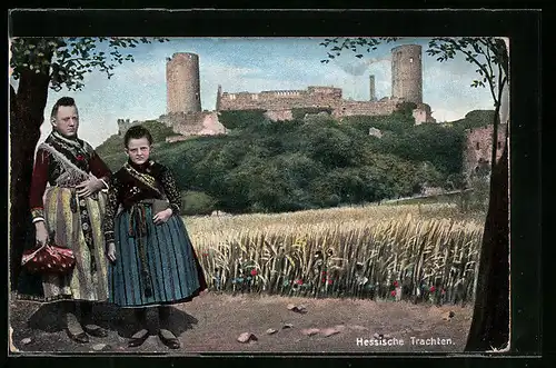 AK Zwei junge Frauen in hessischer Tracht