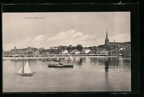 AK Sonderburg, Uferpartie mit Kirche