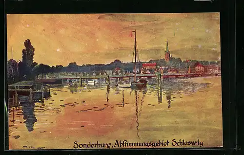 AK Sonderburg /Schleswig, Uferpartie mit Kirche