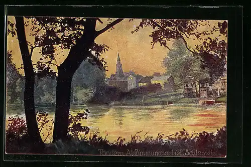 AK Tondern /Schleswig, Uferpartie mit Kirche