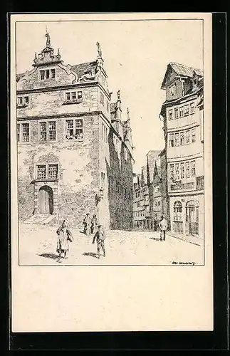 Künstler-AK Otto Ubbelohde: Kassel, Marställerplatz und Strasse Wildemannsgasse