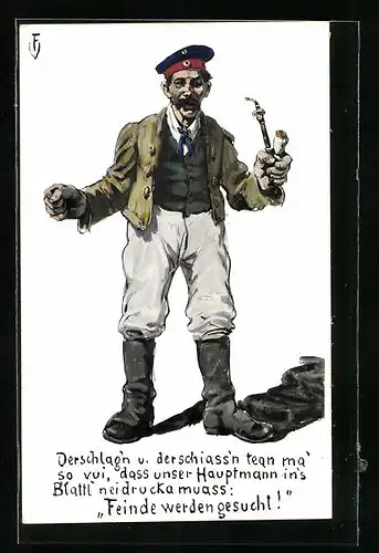 AK Soldat mit Tabakspfeife, Propaganda 1. Weltkrieg