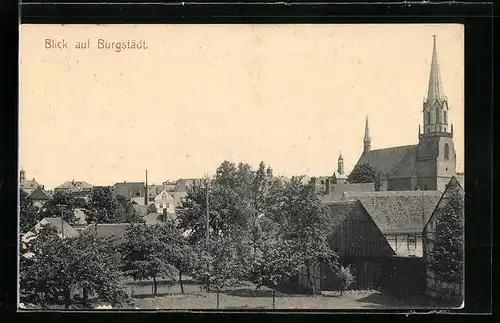 AK Burgstädt, Ortsansicht mit Kirche
