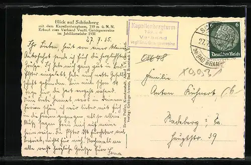 AK Schönberg, Ortsansicht mit Kapellenberg