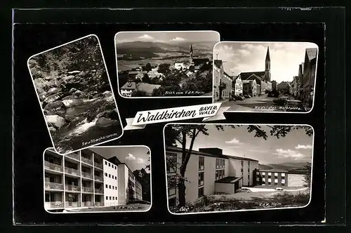 AK Waldkirchen i. Bayer. Wald, Blick vom V. d. K-Heim, Marktplatz, Saussbachklamm und V. d. K. Heim