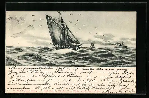 Künstler-AK Fischerboot auf dem Meere