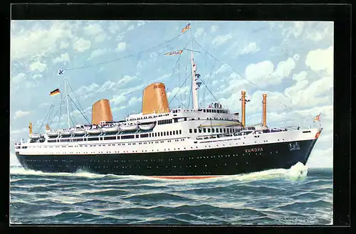 Künstler-AK MS Europa durchschneidet die Wellen bei leichter See