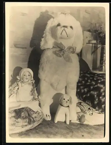 Fotografie Spielzeug, Puppe nebst Kuscheltier / Stoffhund