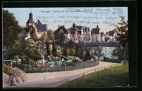 AK Villingen, Partie mit den Bahnhofsanlagen