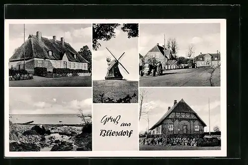 AK Bliesdorf, Windmühle, Gebäudeansicht, Strand