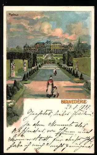 Lithographie Wien, Park beim Belvedère