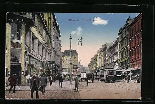 AK Wien, Alserstrasse mit Strassenbahn