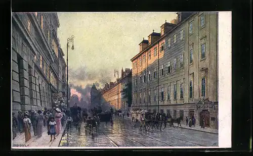 AK Wien, Alserstrasse im Abendrot
