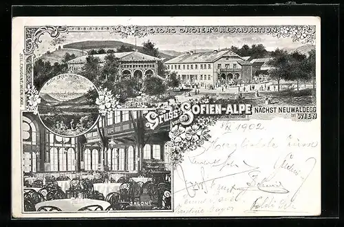 Künstler-AK Wien, Georg Groiers Restaurant auf der Sofien-Alpe, Salon