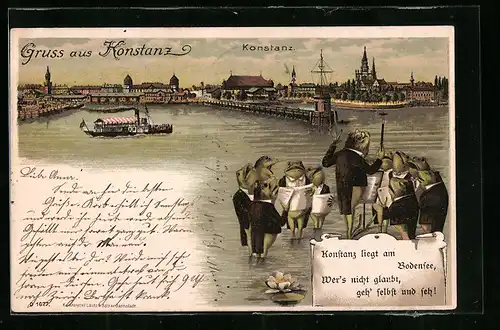 Lithographie Konstanz, Sicht auf die Stadt, Singende Frösche