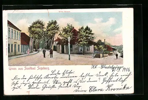 Lithographie Segeberg, Kieler Strasse mit Spaziergängern