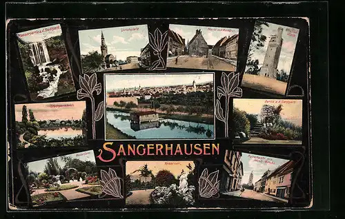 AK Sangerhausen, Stadtparkteich, Kylischestrasse mit Jacob-Kirche, Ulrichplatz