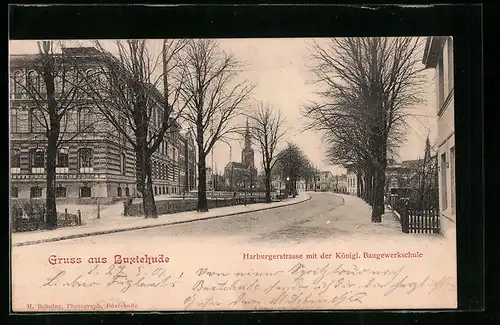 AK Buxtehude, Harburgerstrasse mit der Königl. Baugewerkschule