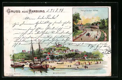 Lithographie Hamburg, Blankenese, Helgoländer Allee