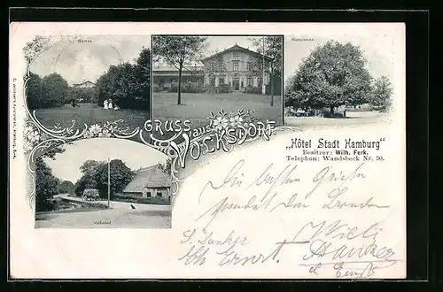 AK Volksdorf, Hotel Stadt Hamburg, Garten, Friedenseiche