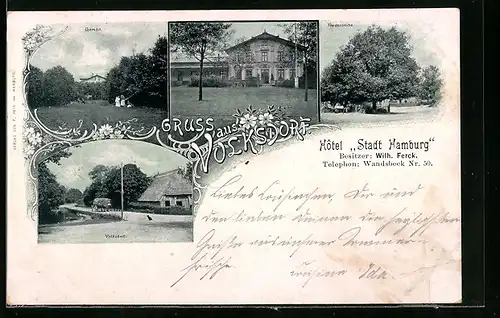 AK Volksdorf, Hotel Stadt Hamburg, Garten, Friedenseiche