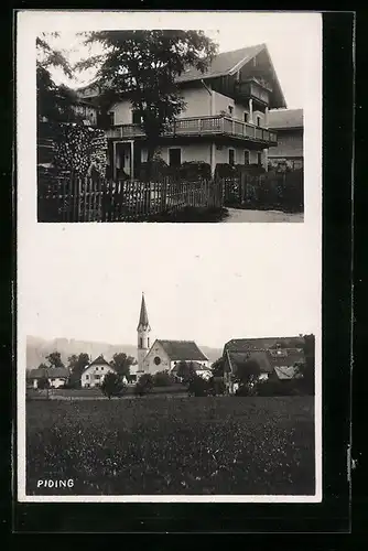 AK Piding, Gebäudeansicht, Ortspartie mit Kirche