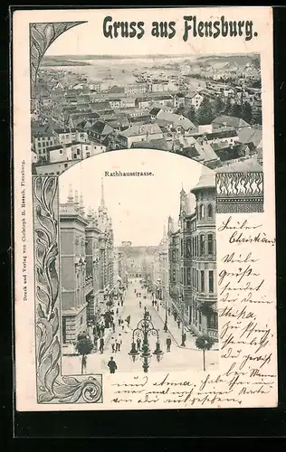 AK Flensburg, Teilansicht, Rathausstrasse mit Passanten