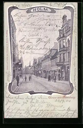 AK Flensburg, Holm mit Geschäften, Passepartout