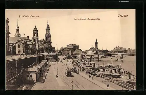 AK Dresden, Strassenbahn an den Dampfer-Anlegeplätzen