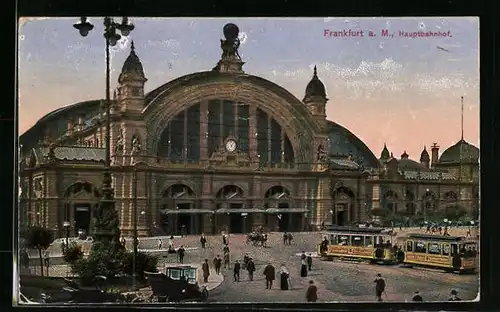 AK Frankfurt a. M., Strassenbahn vor dem Hauptbahnhof