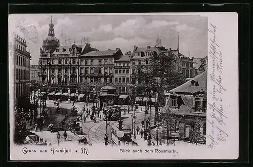 AK Frankfurt a. M., Blick nach dem Rosenmarkt mit Strassenbahn