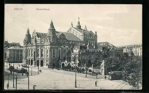 AK Cöln, Strassenbahn vor dem Opernhaus