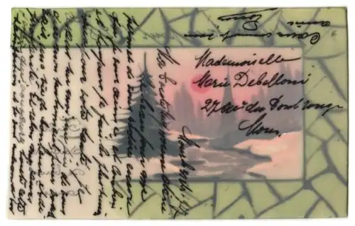 Zelluloid-AK Kirche an einem Winterabend