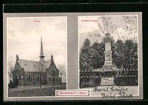 AK Wankendorf i. Holst., Kirche, Kriegerdenkmal
