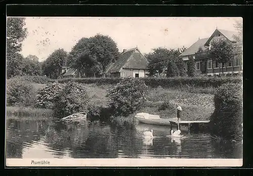 AK Aumühle, Uferpartie mit Boot und Jungen