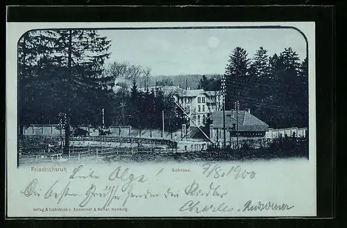 Mondschein-AK Friedrichsruh, Blick auf das Schloss bei Nacht