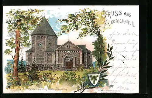 Lithographie Friedrichsruh, Mausoleum des Fürsten Bismarck