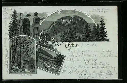 Mondschein-Lithographie Oybin, Ausgang a. d. Burg und Blick vom Schuppenberge auf den Oybin