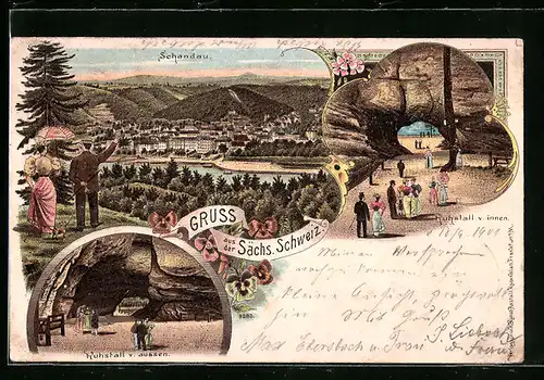 Lithographie Schandau, Kuhstall v. innen und v. aussen