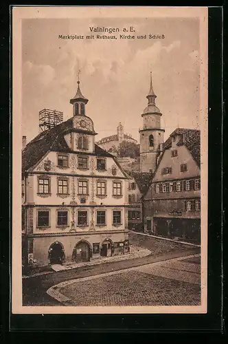 AK Vaihingen a. E., Marktplatz mit Rathaus, Kirche und Schloss