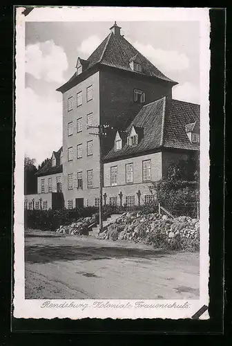 AK Rendsburg, Strassenpartie mit Kolonialer Frauenschule