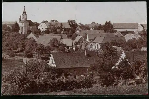 Fotografie Brück & Sohn Meissen, Ansicht Schmannewitz i. Sa., Blick auf den Ort mit Kirche