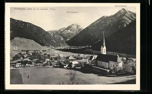 AK Holzgau im Lechtal, Gesamtansicht mit Ruitelspitze und Sonnenkogel